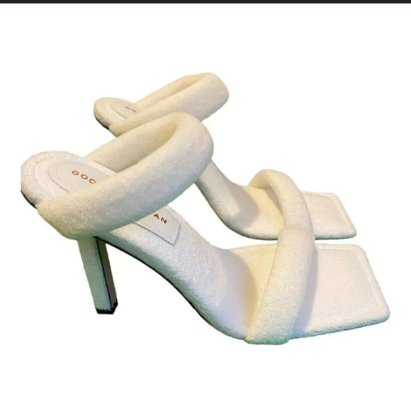 NIB Good American Women's Terry Slip On High Heel Sandals White SZ 8.5 - Picture 5 of 10